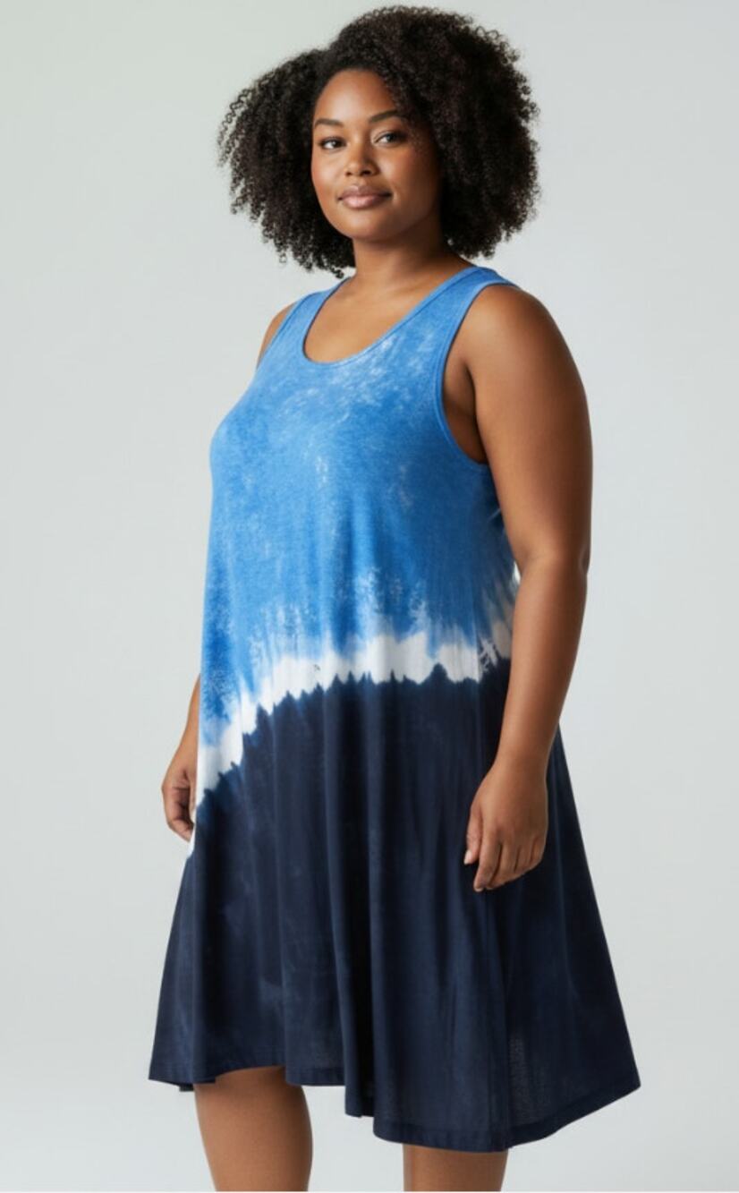 Swimsuits For All Wmns Sz 18/20 Jordan Pocket Cover Up Dress Tie Dye Blue White